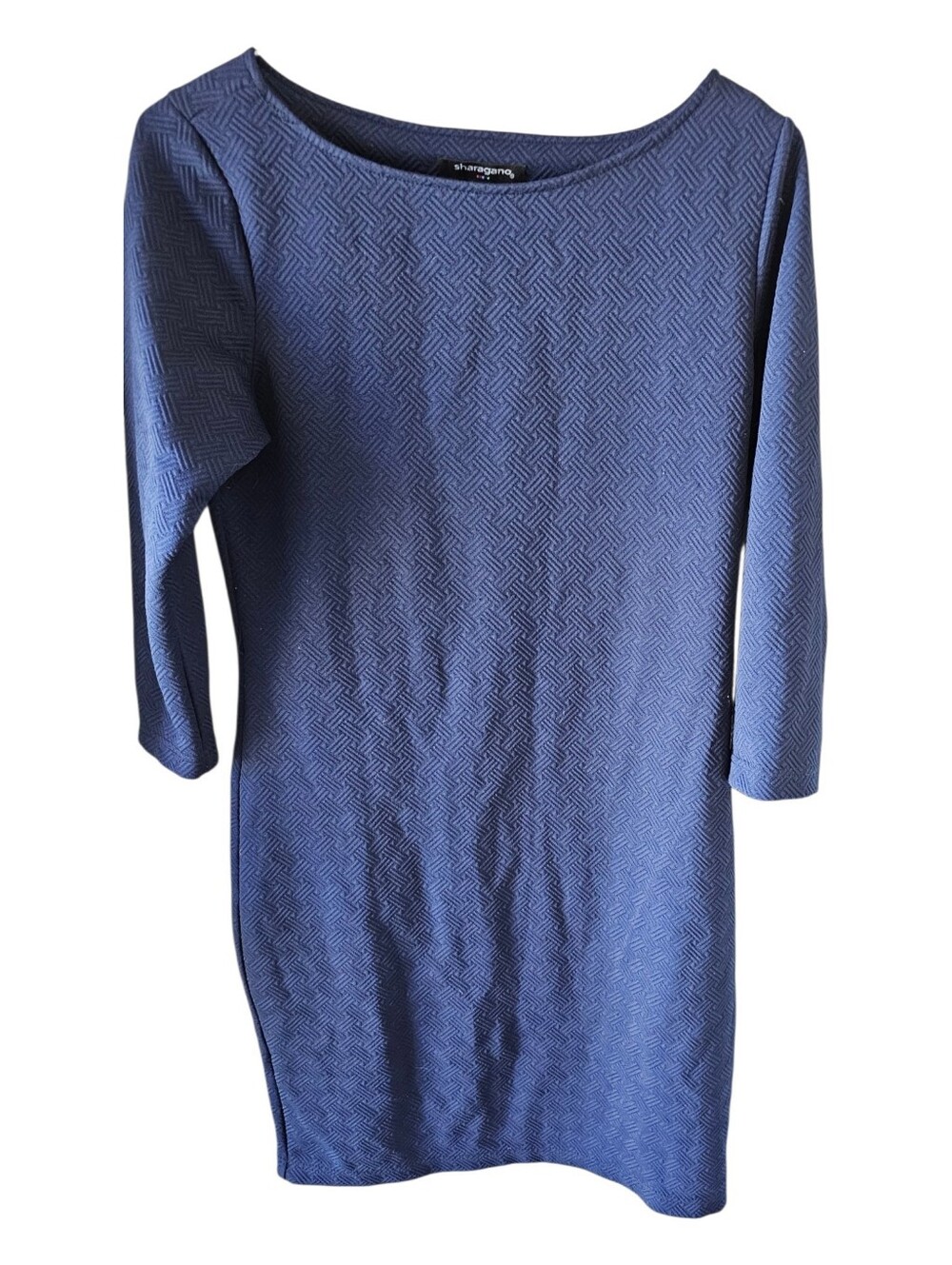 Sharagano Blue Textured Knit Sheath Dress 3/4 Sleeve Boatneck Size 10